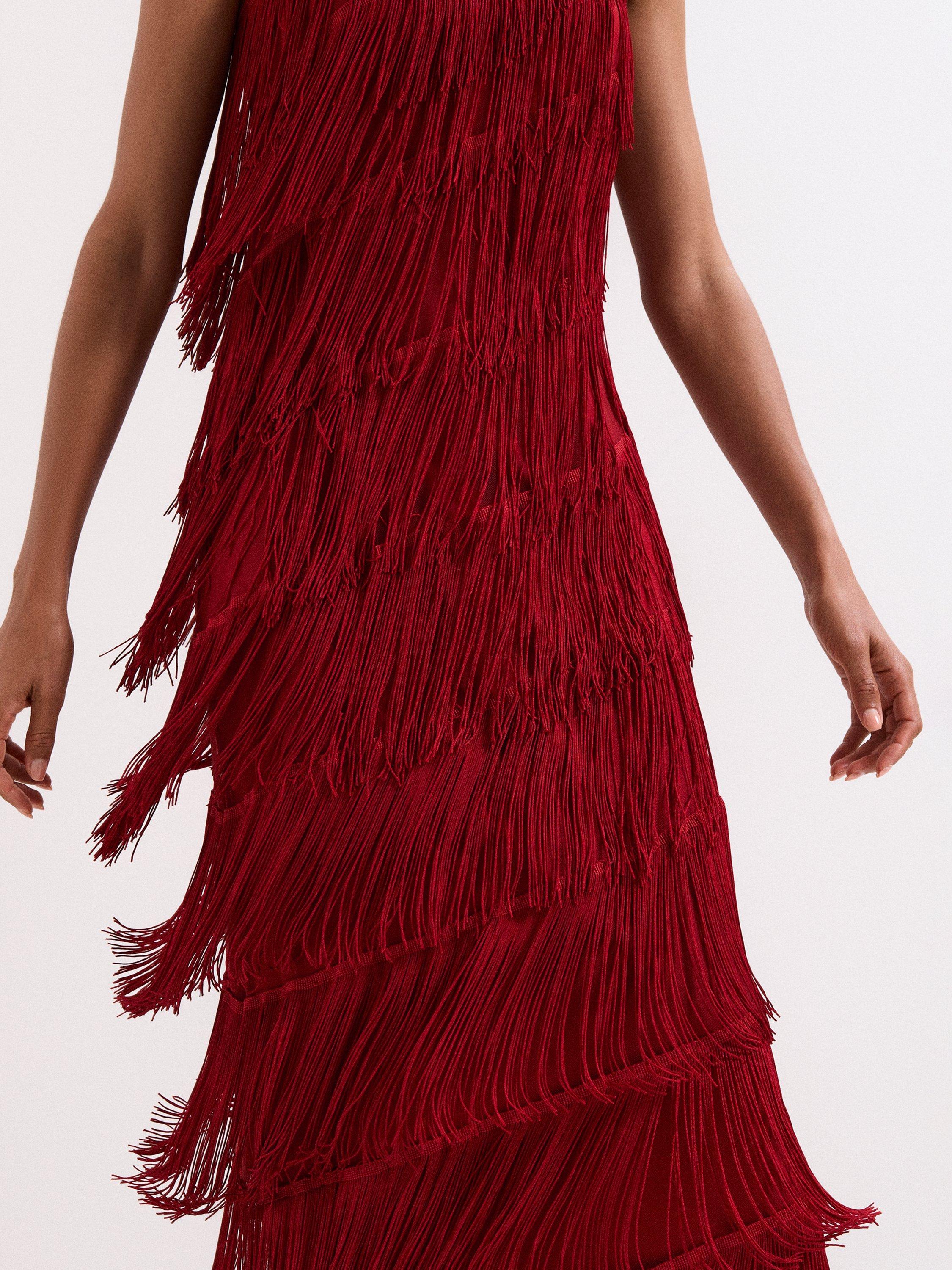 Product image 7 of 10, which shows Phase Eight Otto Fringed Maxi Dress, Dark Red, 6