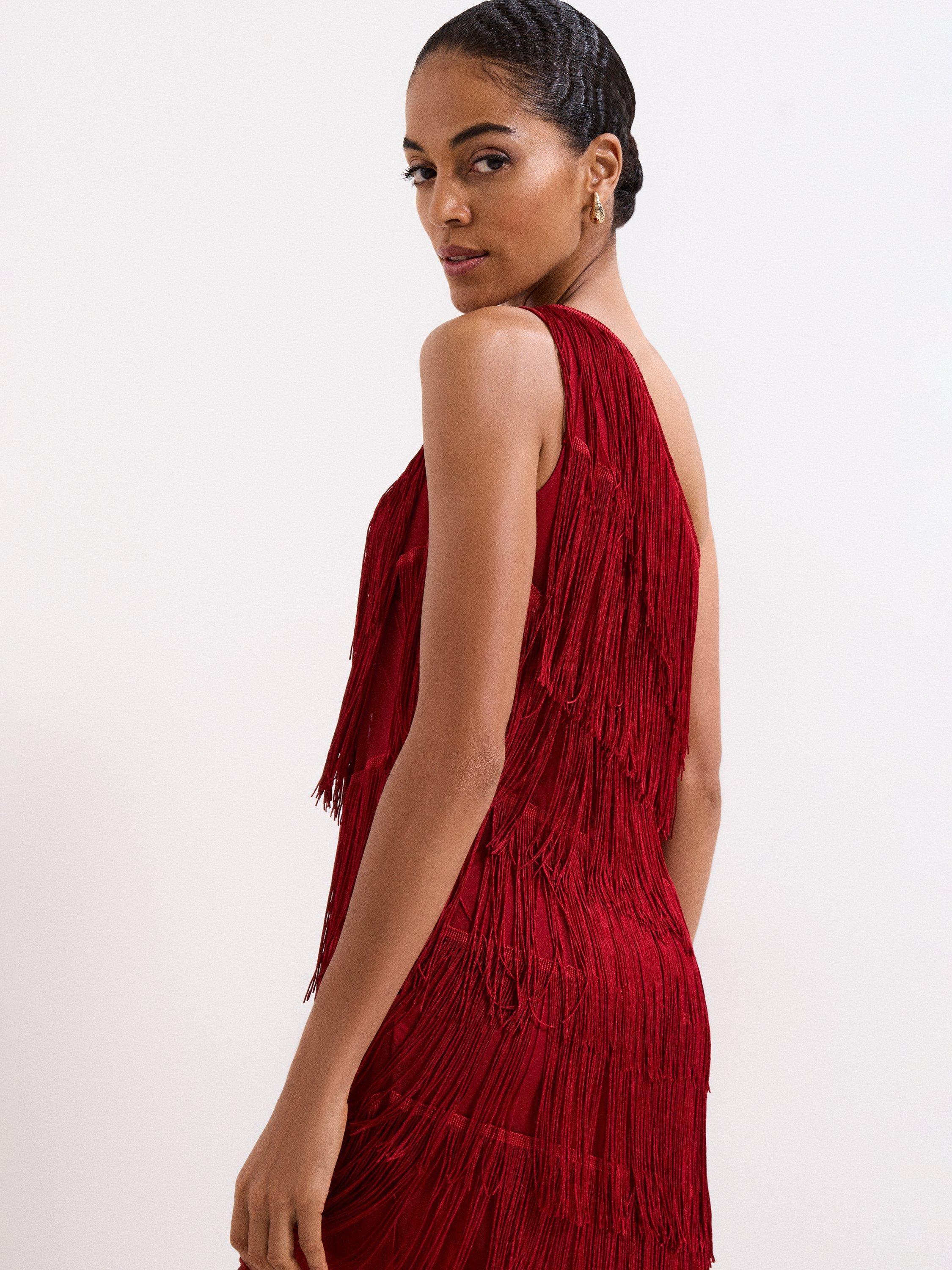 Product image 9 of 10, which shows Phase Eight Otto Fringed Maxi Dress, Dark Red, 6