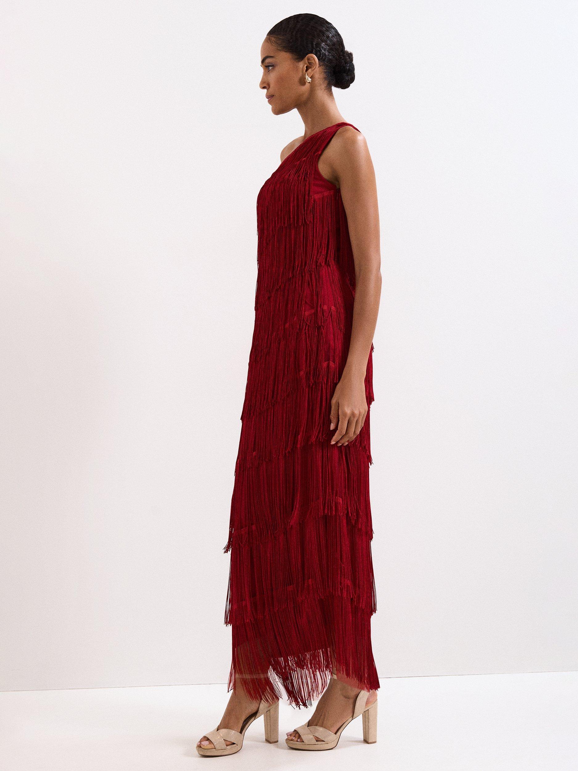 Product image 10 of 10, which shows Phase Eight Otto Fringed Maxi Dress, Dark Red, 6