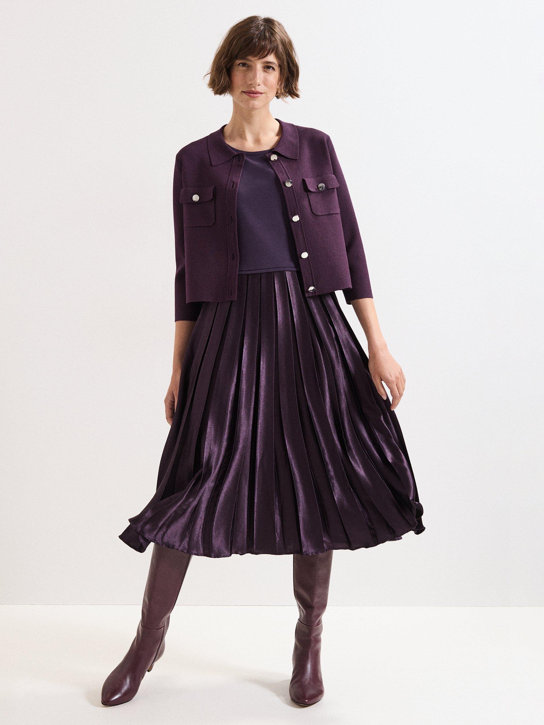 Product image 1 of 9, which shows Phase Eight Penny Split Midi Dress, Purple, 6