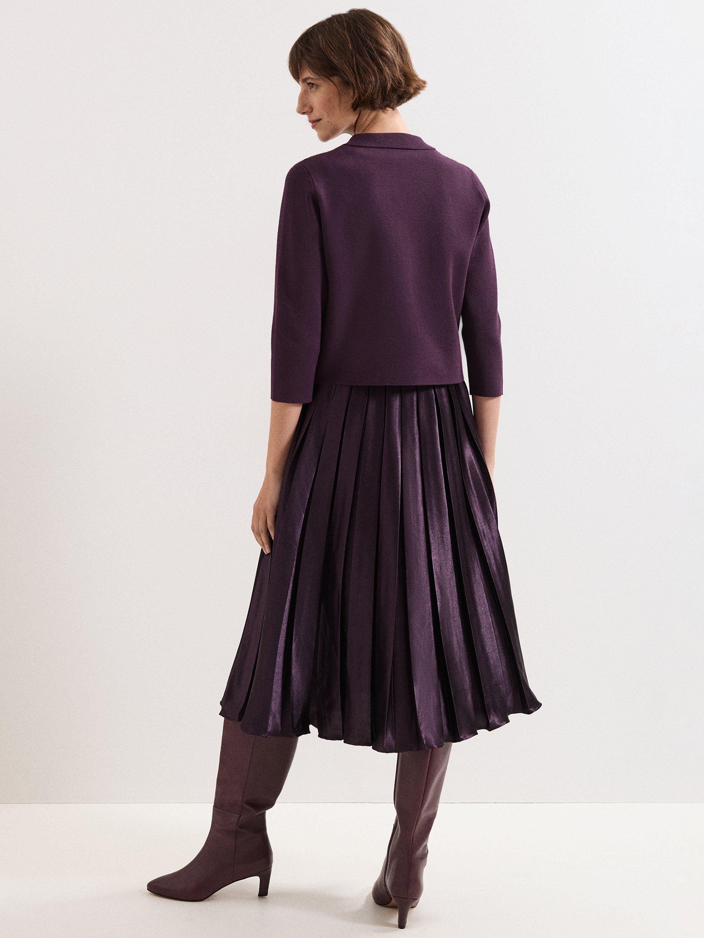 Product image 2 of 9, which shows Phase Eight Penny Split Midi Dress, Purple, 6