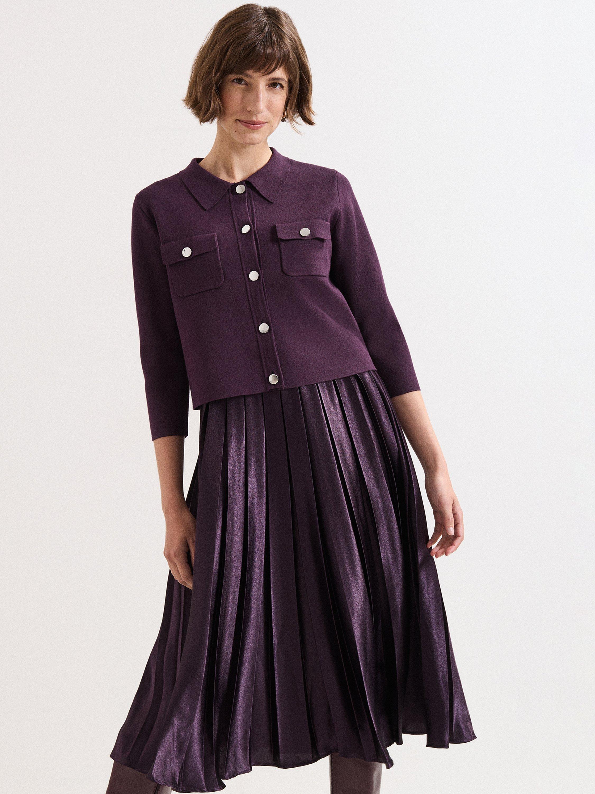 Product image 3 of 9, which shows Phase Eight Penny Split Midi Dress, Purple, 6