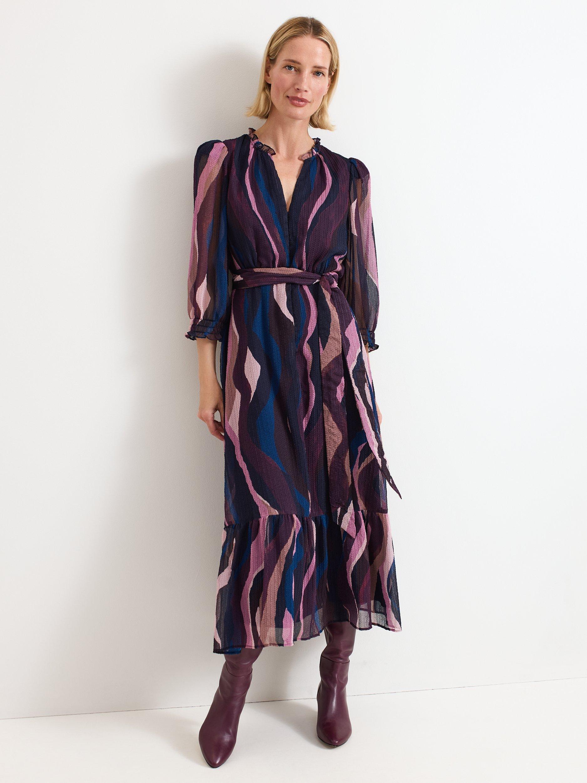 Product image 1 of 8, which shows Phase Eight Petite Carra Abstract Midi Dress, Multi, 18