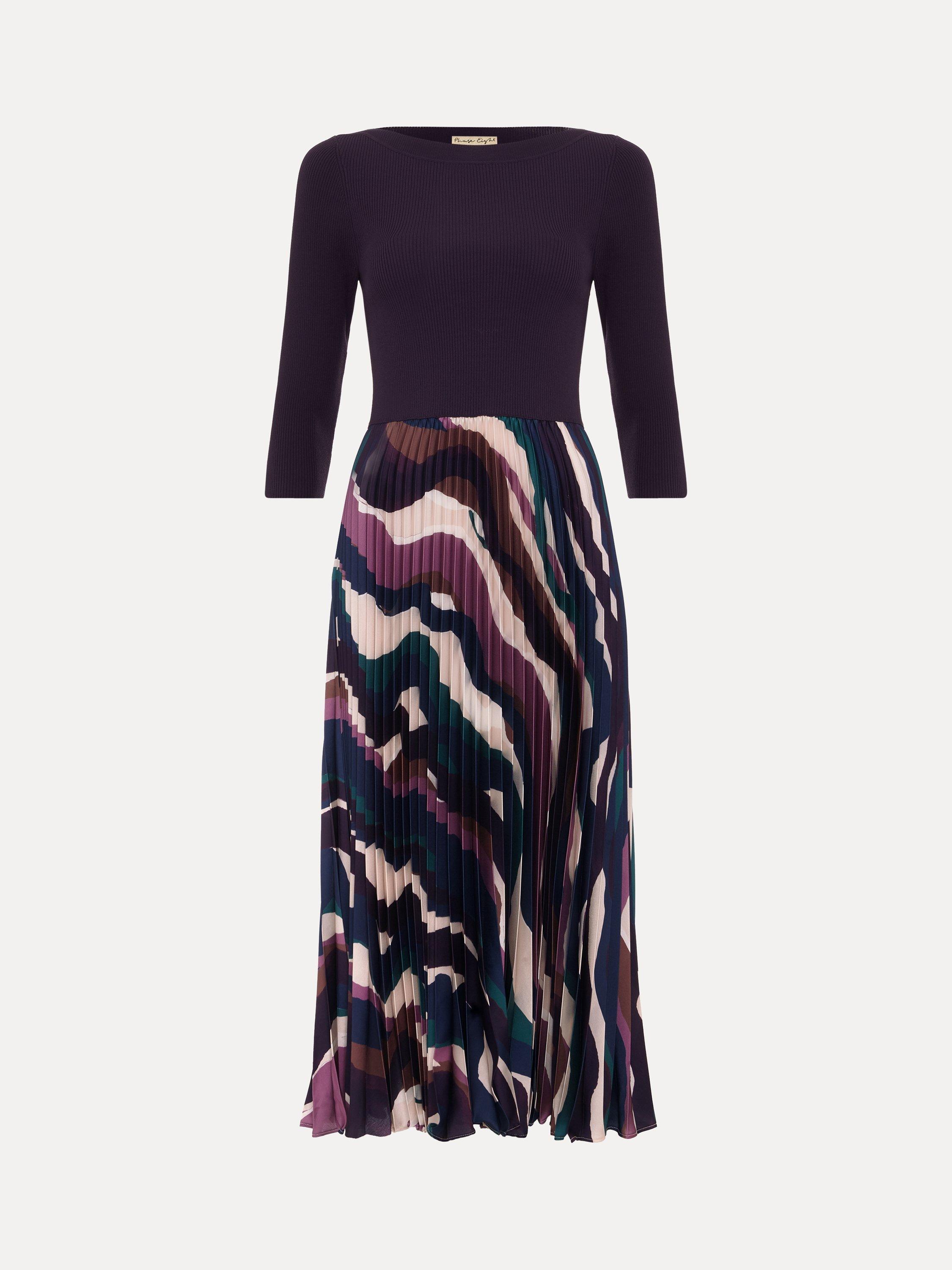 Product image 5 of 8, which shows Phase Eight Petite Riley Pleated Dress, Multi, 6