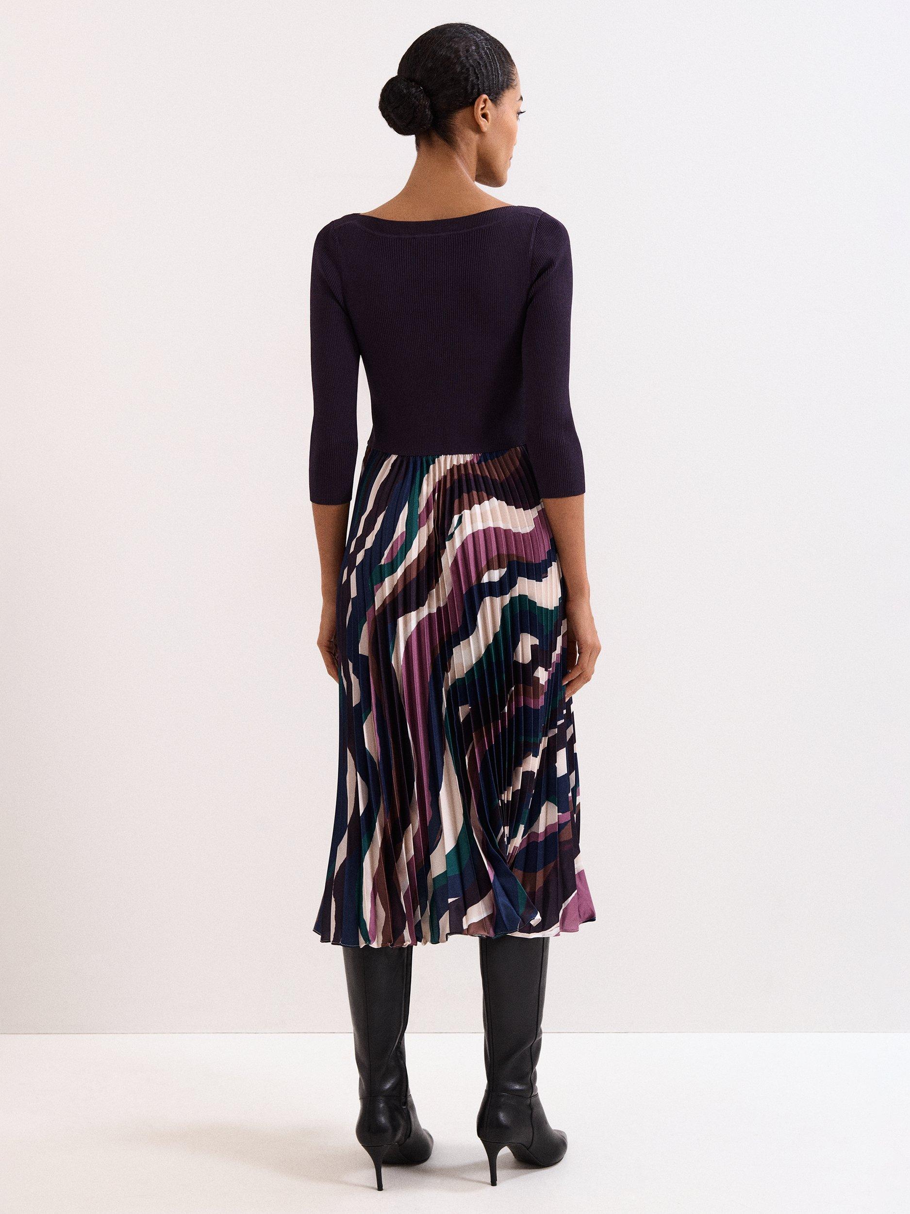 Product image 2 of 8, which shows Phase Eight Riley Pleated Dress, Multi, 6