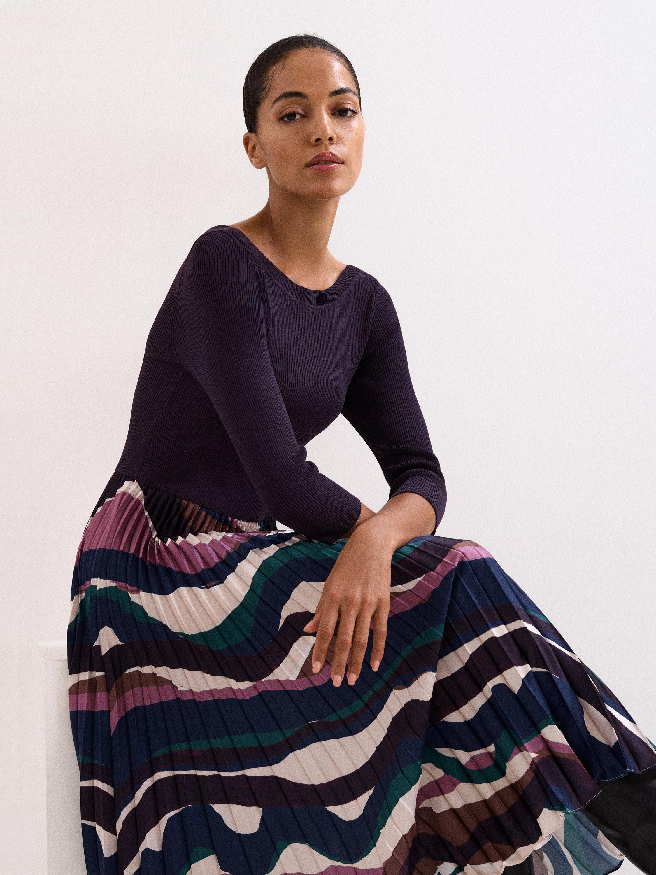 Product image 4 of 8, which shows Phase Eight Riley Pleated Dress, Multi, 6