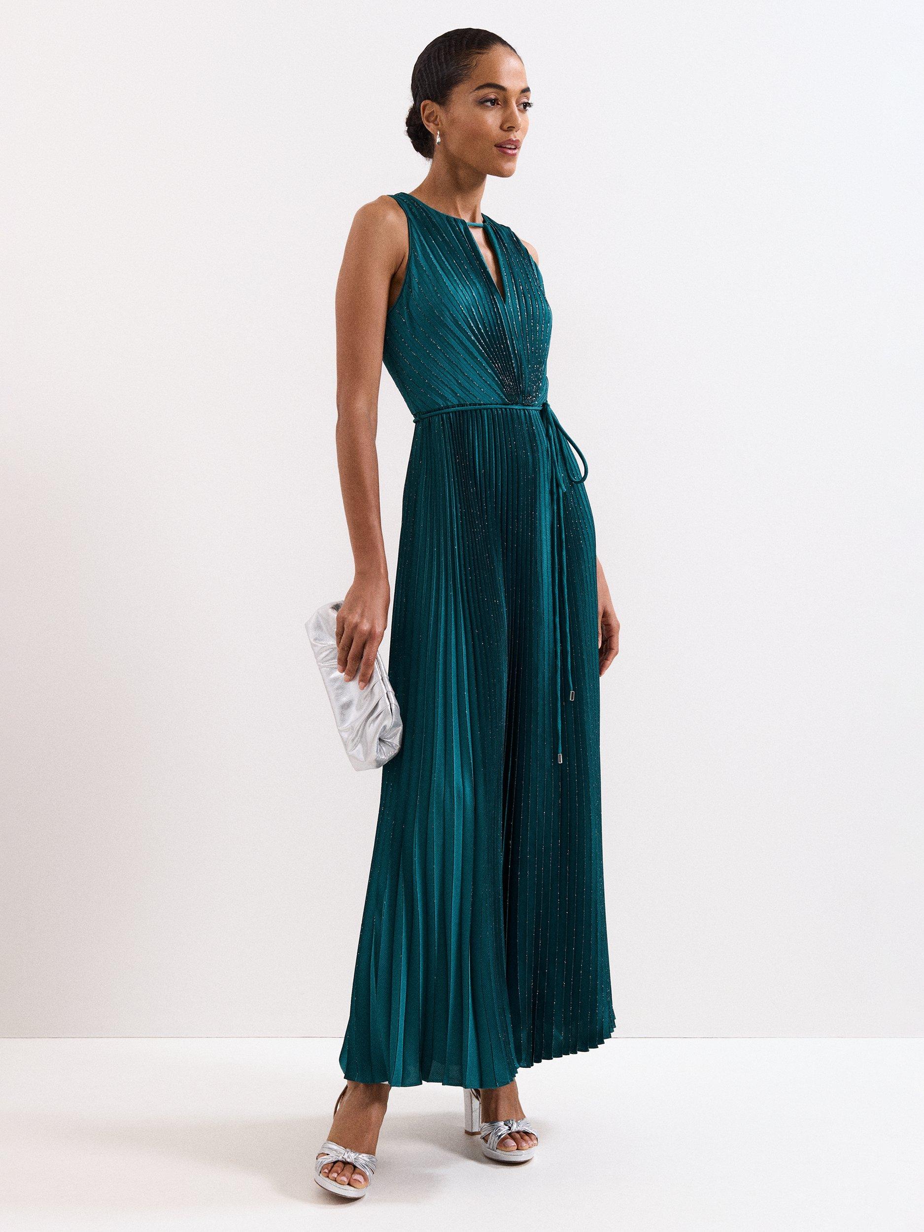 Product image 1 of 10, which shows Phase Eight Simara Pleated Maxi Dress, Green, 12