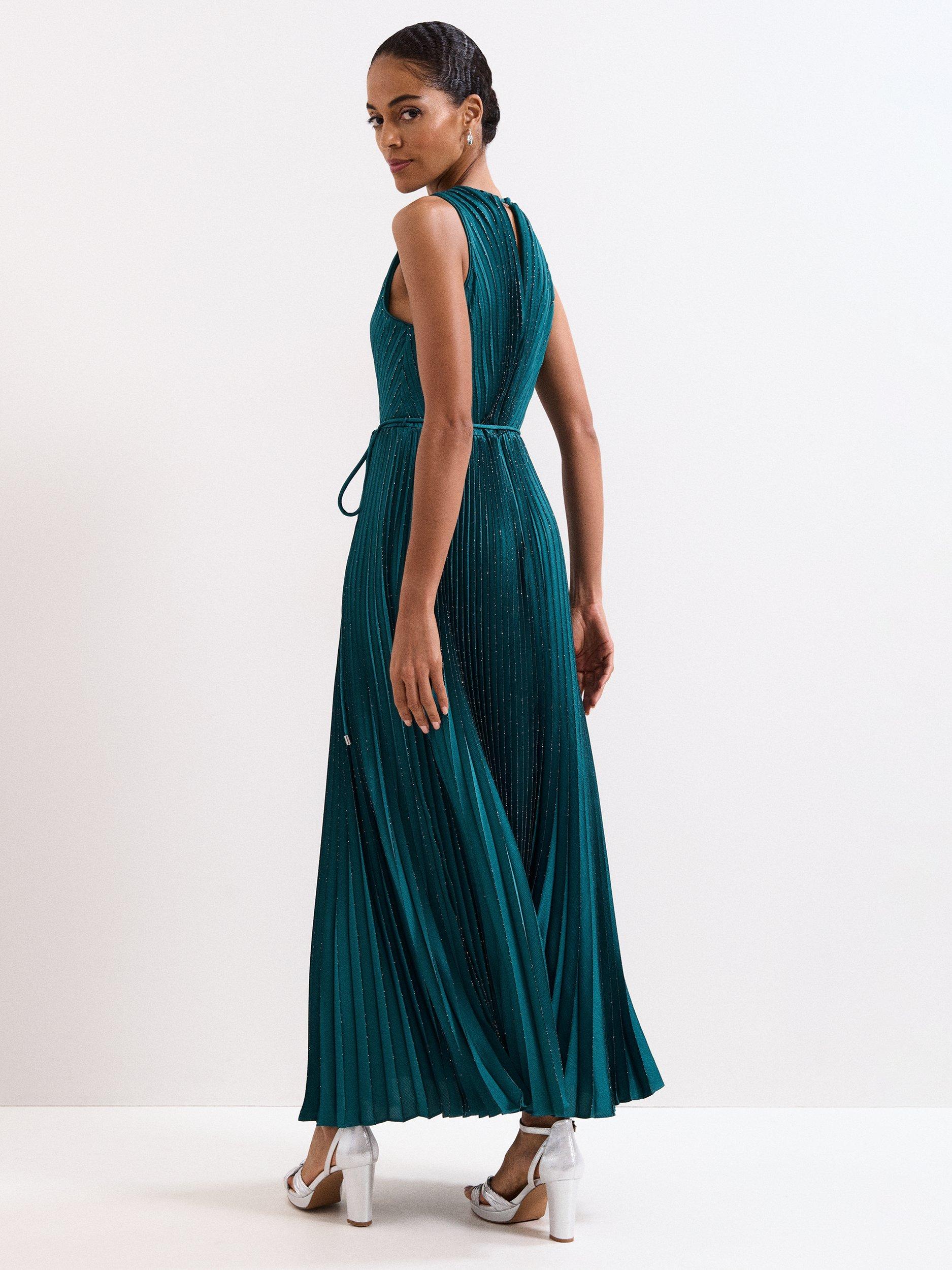 Product image 2 of 10, which shows Phase Eight Simara Pleated Maxi Dress, Green, 12