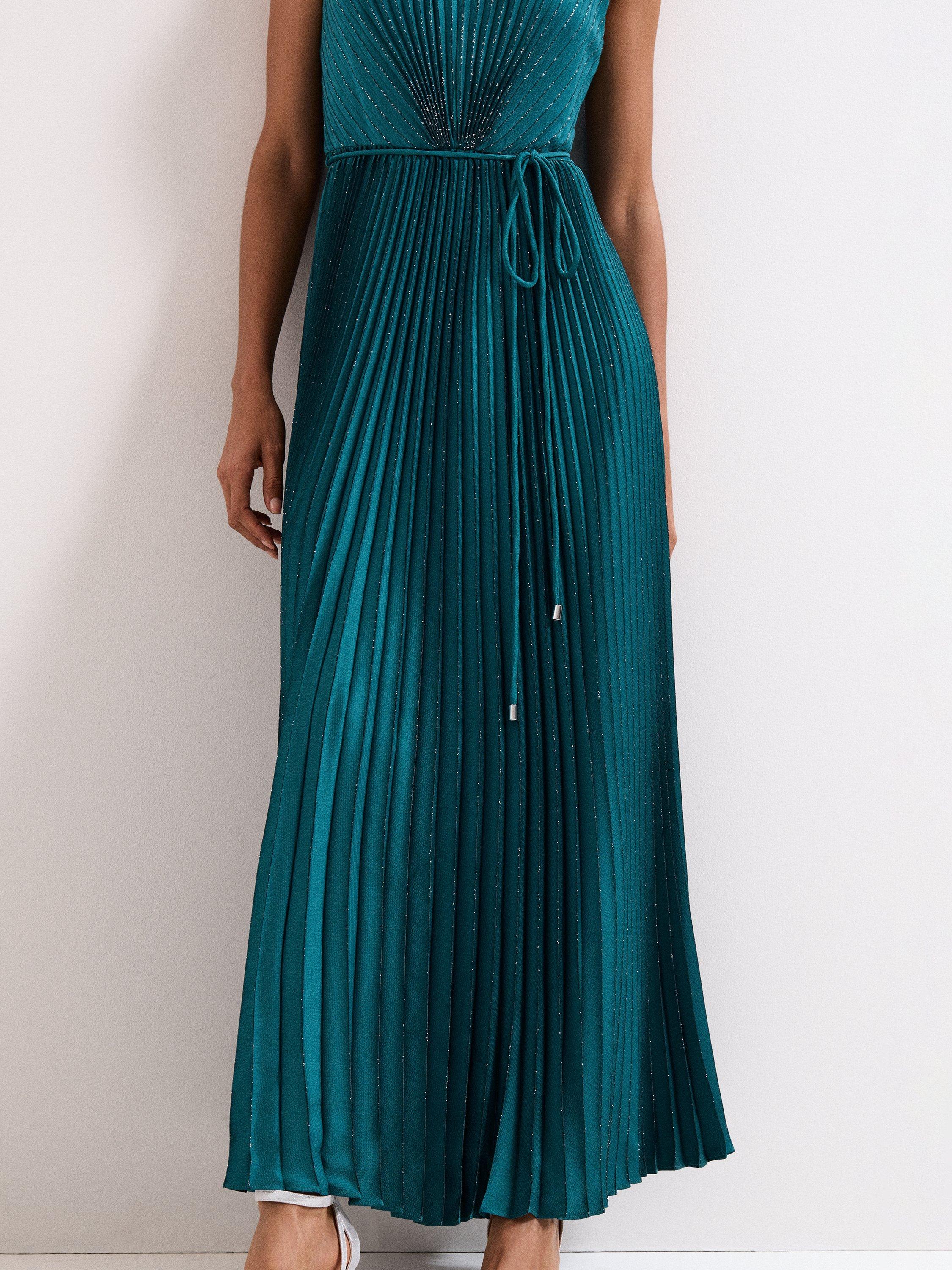 Product image 8 of 10, which shows Phase Eight Simara Pleated Maxi Dress, Green, 12