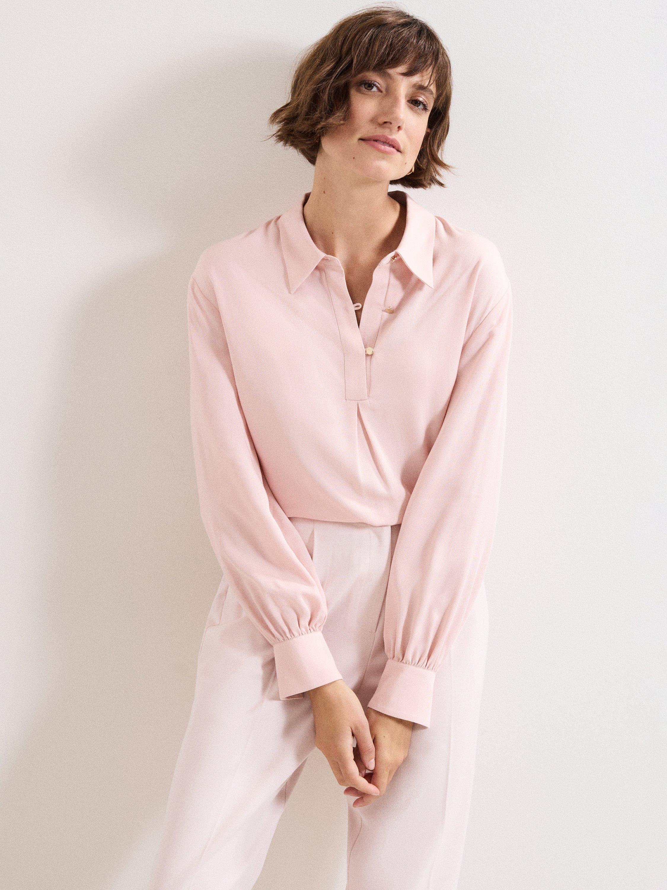 Product image 1 of 8, which shows Phase Eight Ashton Button Neck Top, Pale Pink, 12