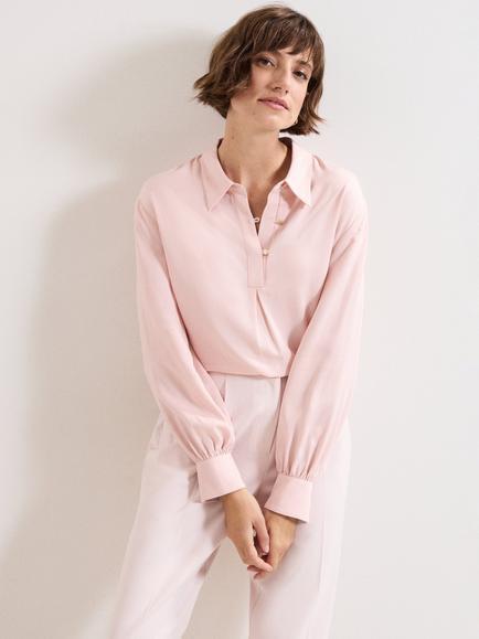 Phase Eight Ashton Button Neck Top, Pale Pink, Pale Pink