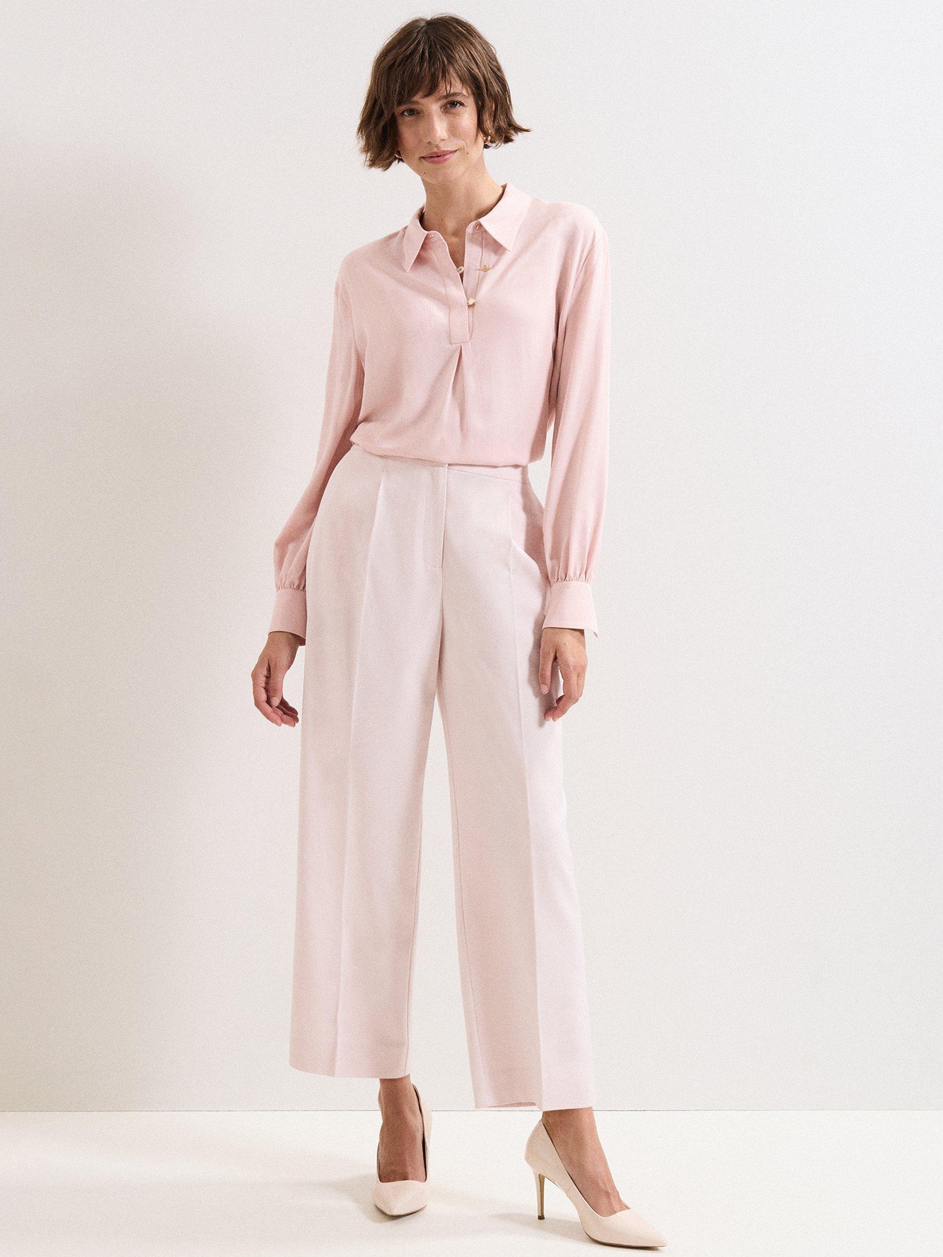 Product image 3 of 8, which shows Phase Eight Ashton Button Neck Top, Pale Pink, 12