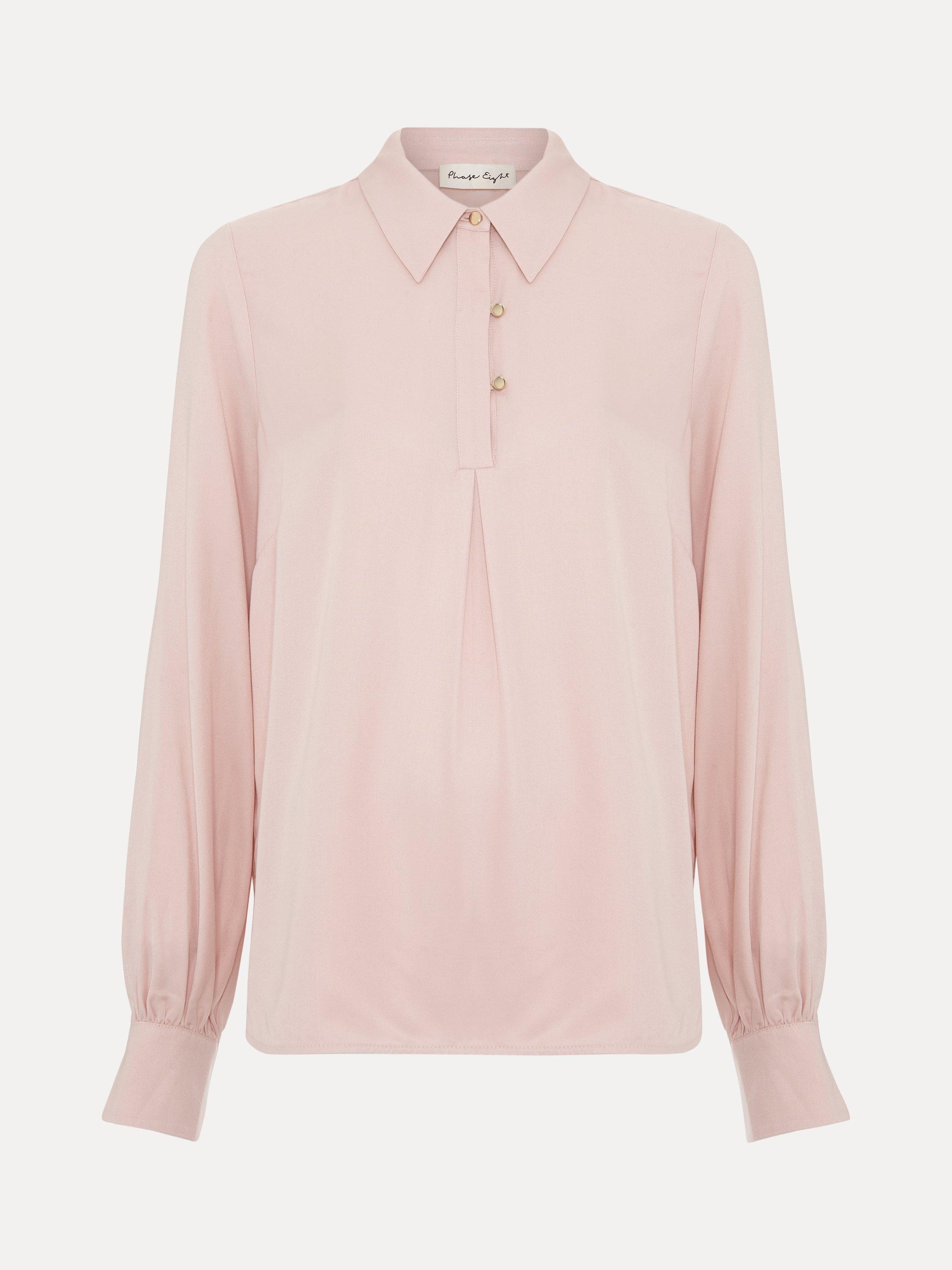 Product image 5 of 8, which shows Phase Eight Ashton Button Neck Top, Pale Pink, 12