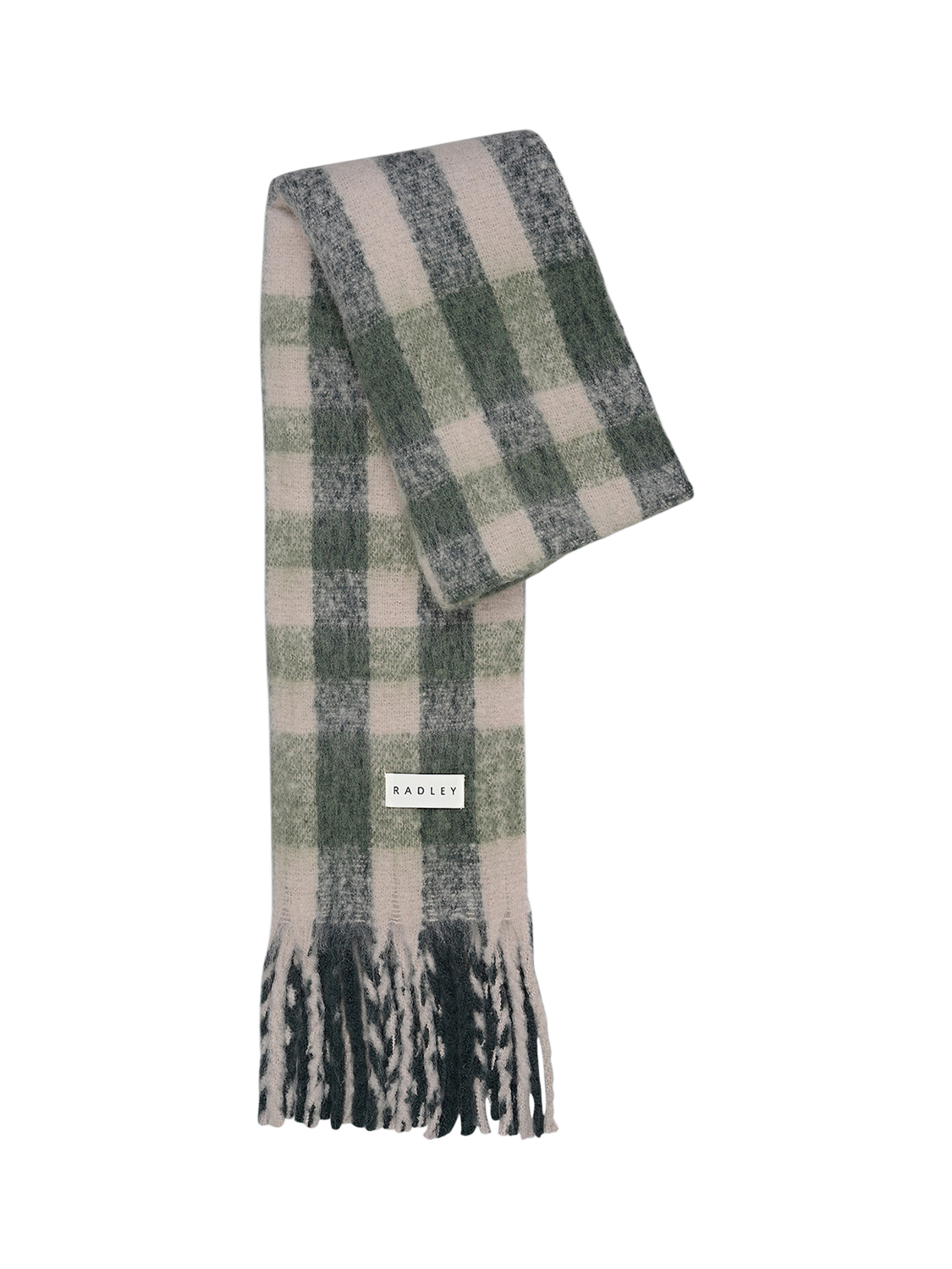 Product image 1 of 2, which shows Radley Fluffy Check Print Scarf, Porcini, One Size