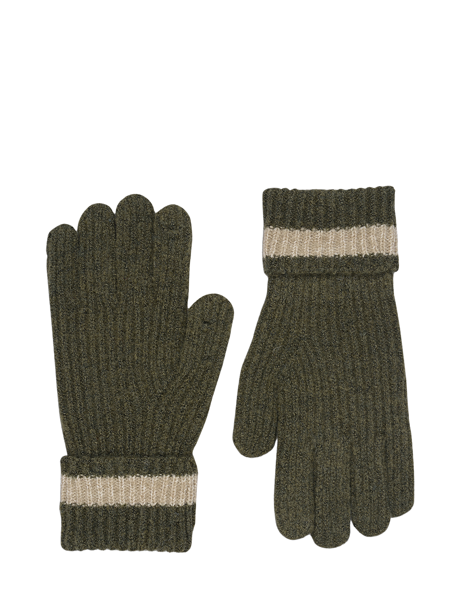 Product image 1 of 3, which shows Radley Knitters Lane Contrast Hem Knitted Gloves, Pine Needle, One Size