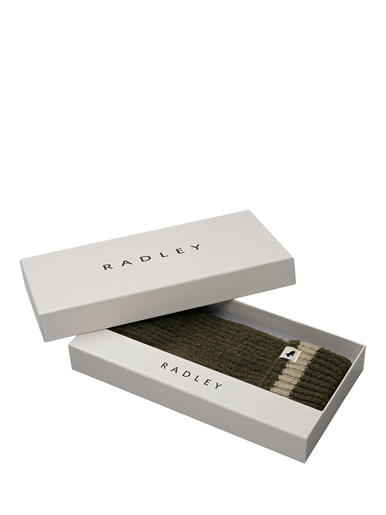 Product image 2 of 3, which shows Radley Knitters Lane Contrast Hem Knitted Gloves, Pine Needle, One Size