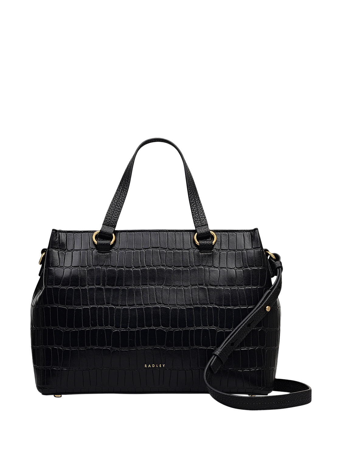 Product image 1 of 6, which shows Radley Eltham Mews Croc Leather Grab Bag, Black