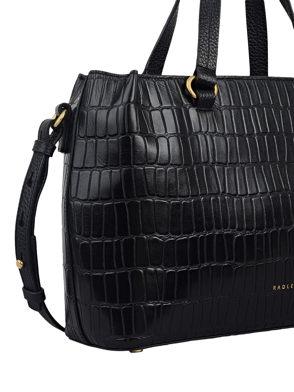 Product image 4 of 6, which shows Radley Eltham Mews Croc Leather Grab Bag, Black