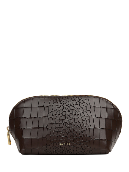 Radley Commute Street Faux Croc Medium Cosmetic Pouch, Dark Oak