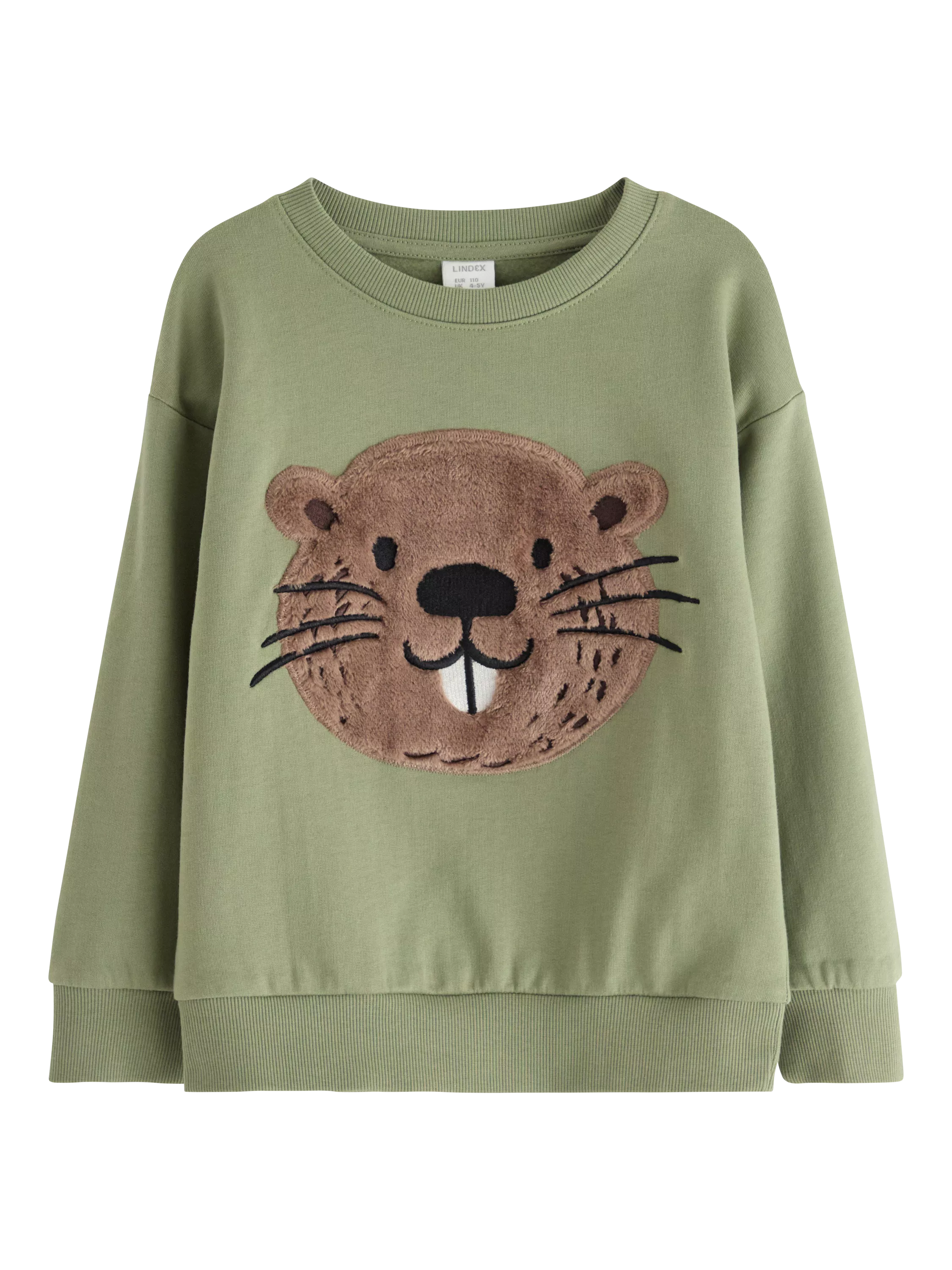 Lindex Kids' Cotton Textured Beaver Relaxed Sweatshirt, Light Dusty Green