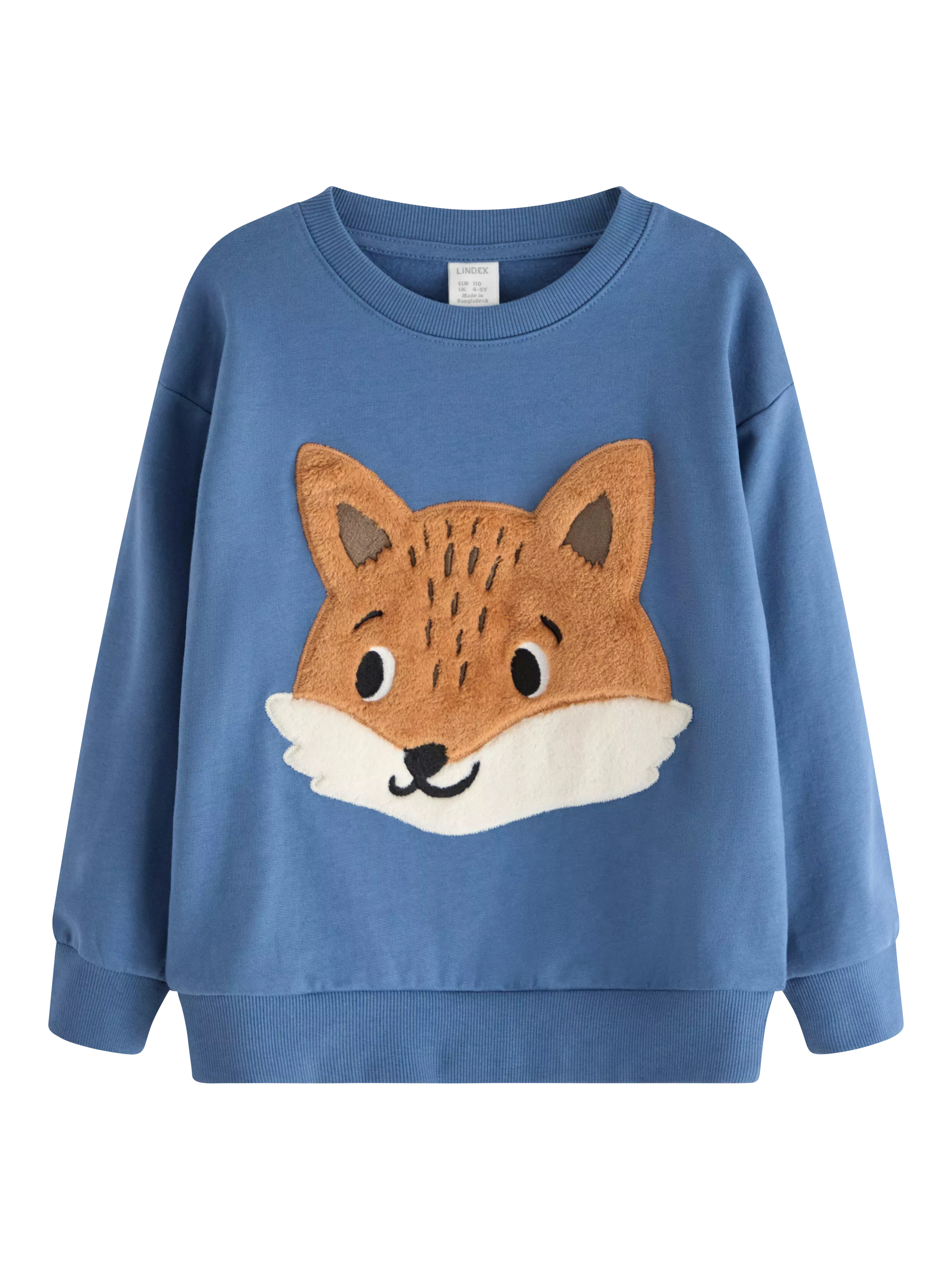 Lindex Kids' Cotton Textured Fox Relaxed Sweatshirt, Light Dusty Blue