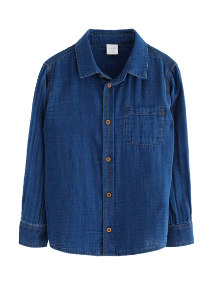 Lindex Kids' Cotton Long Sleeved Shirt, Medium Blue, Medium Blue