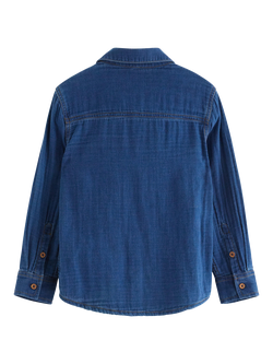 Lindex Kids' Cotton Long Sleeved Shirt, Medium Blue - view 2, Medium Blue