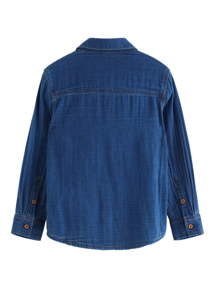 Lindex Kids' Cotton Long Sleeved Shirt, Medium Blue - view 2, Medium Blue