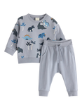 Lindex Kids' Cotton Dino Sweatshirt and Joggers Set, Light Dusty Grey