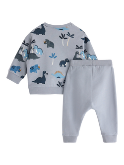 Lindex Kids' Cotton Dino Sweatshirt and Joggers Set, Light Dusty Grey - view 2, Light Dusty Grey