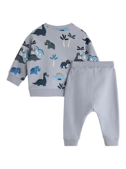 Lindex Kids' Cotton Dino Sweatshirt and Joggers Set, Light Dusty Grey - view 2, Light Dusty Grey