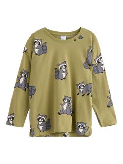 Lindex Kids' Cotton Long Sleeved Animal Print Top, Khaki, Khaki