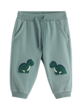 Lindex Kids' Cotton Dino Drawstring Jogging Bottoms, Dusty Aqua
