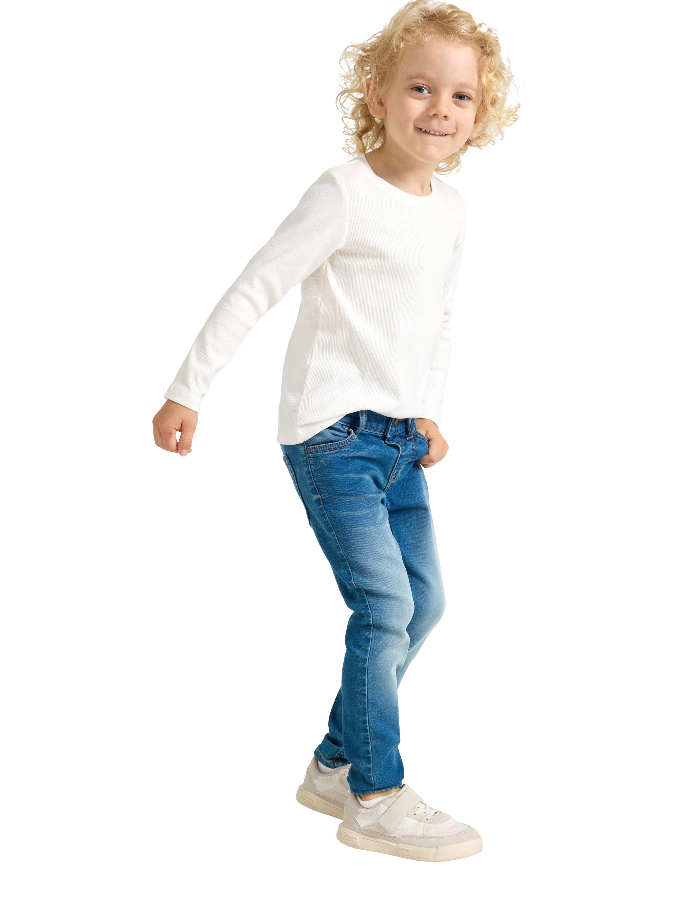 Product image 1 of 6, which shows Lindex Kids' Regular Slim Leg Jeans, Blue, 4-5 years