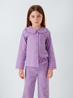 John Lewis Kids' Stripe Ruffle Collar Woven Pyjamas, Multi - view 2, Multi