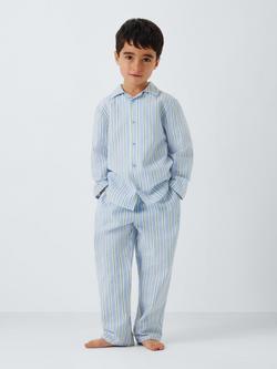 John Lewis Kids' Pinstripe Pyjamas, Blue - view 2, Blue