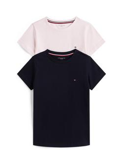Tommy Hilfiger Kids' Cotton Short Sleeve T-Shirt, Pack of 2, Desert Sky/Light Pink