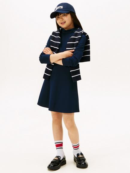 Tommy Hilfiger Kids' Essential Long Sleeved Skater Dress, Dark Night Navy, Dark Night Navy