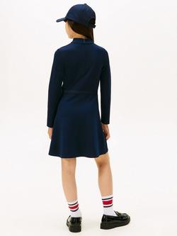 Tommy Hilfiger Kids' Essential Long Sleeved Skater Dress, Dark Night Navy - view 2, Dark Night Navy
