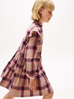 Tommy Hilfiger Kids' Cotton Check Long Sleeve Ruffle Mini Dress - view 2, Malted Milk Aop