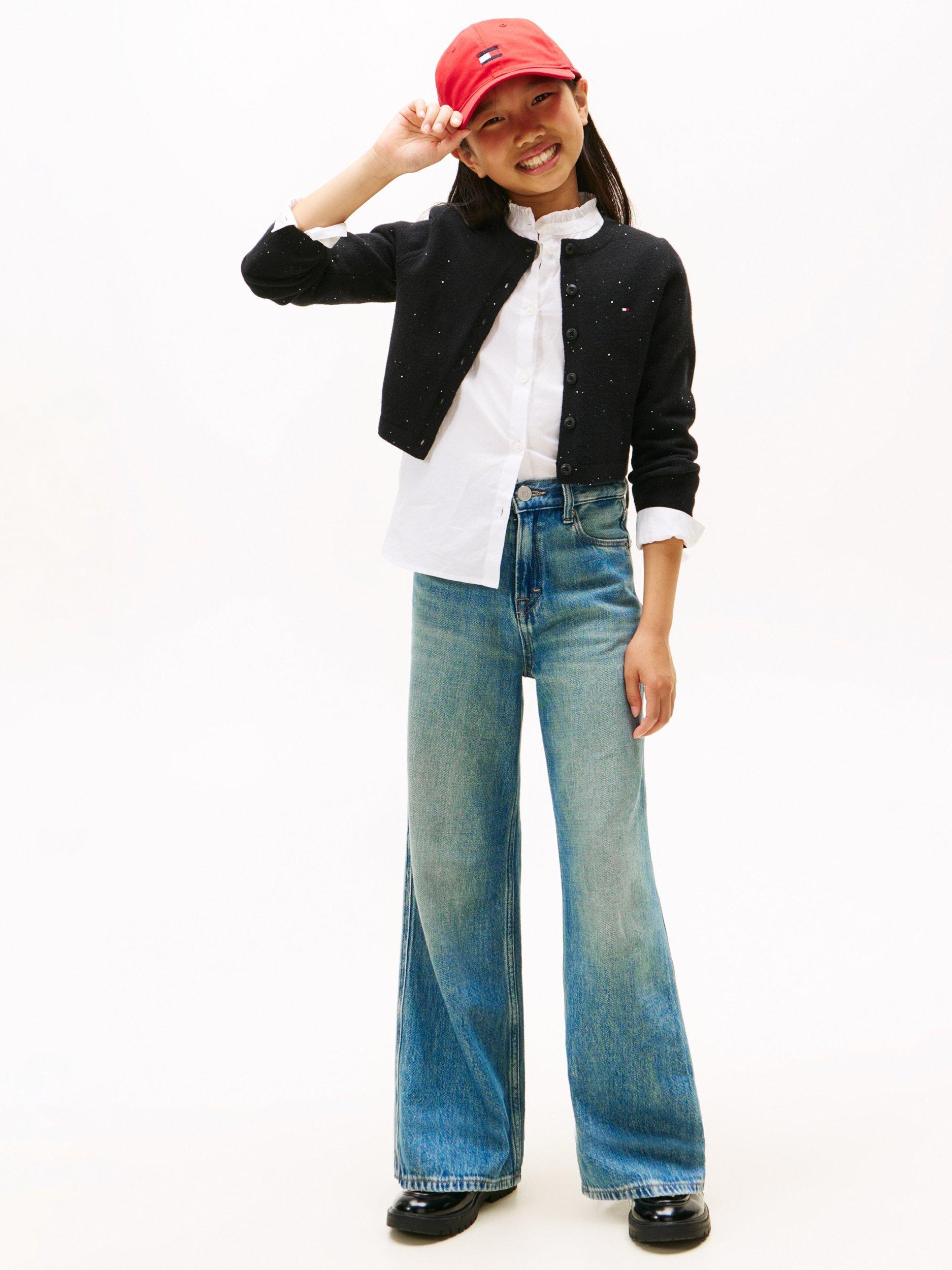 Product image 3 of 5, which shows Tommy Hilfiger Cotton Blend Slim Sequin Cardigan, Black, 4 years