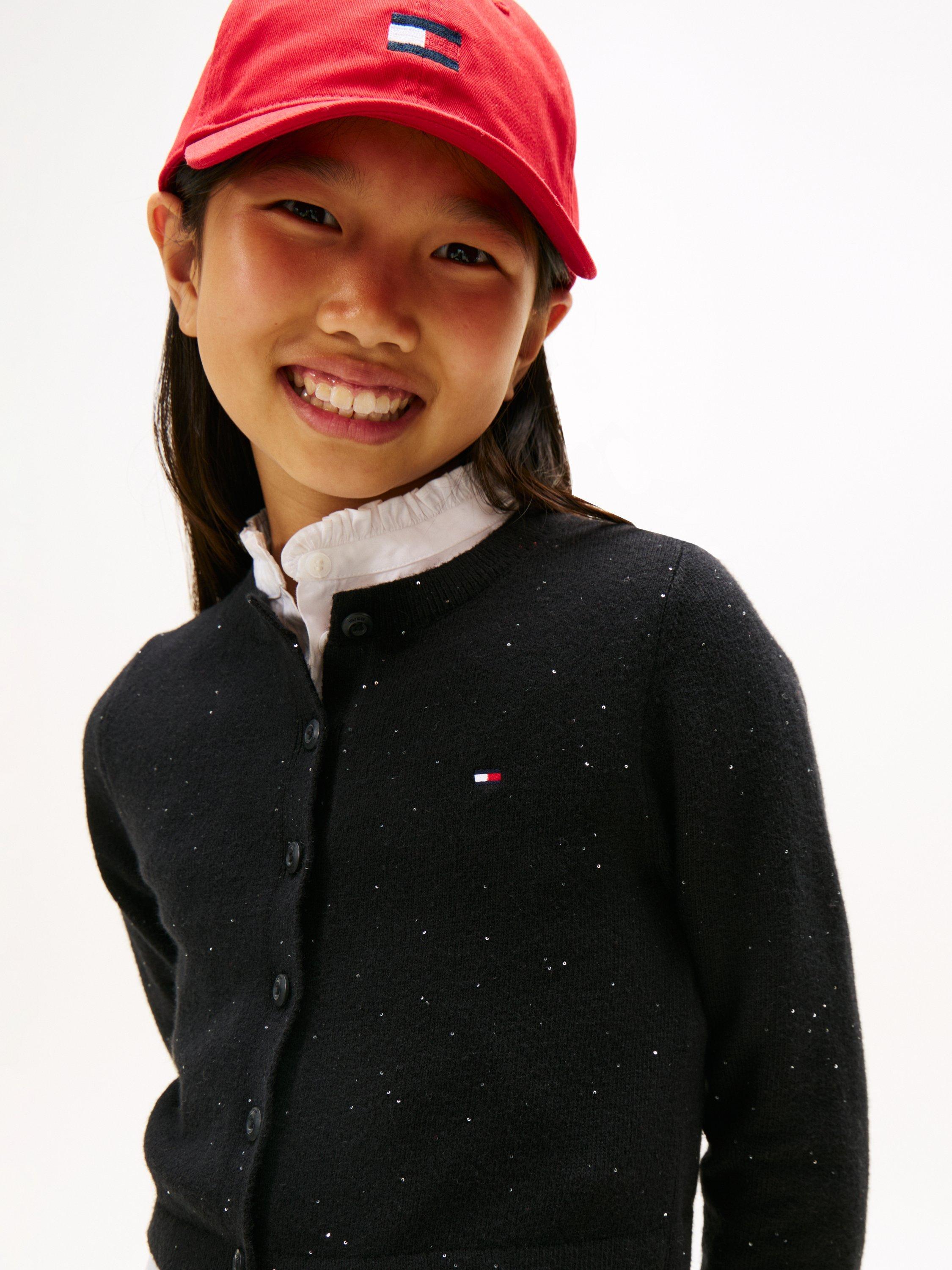 Product image 4 of 5, which shows Tommy Hilfiger Cotton Blend Slim Sequin Cardigan, Black, 4 years