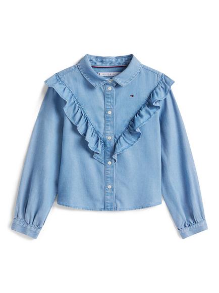 Tommy Hilfiger Kids' Ruffle Blouse, Denim Blue - view 2, Denim Blue