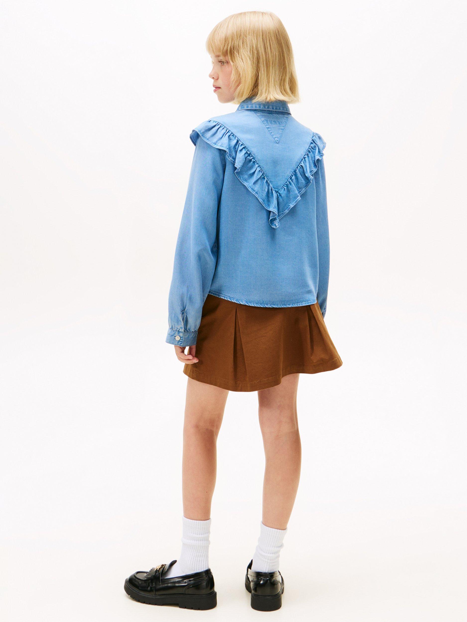 Product image 3 of 5, which shows Tommy Hilfiger Kids' Ruffle Blouse, Denim Blue, 10 years