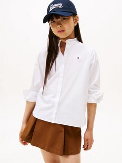 Tommy Hilfiger Kids' Cotton Long Sleeved Ruffle Shirt, White, White