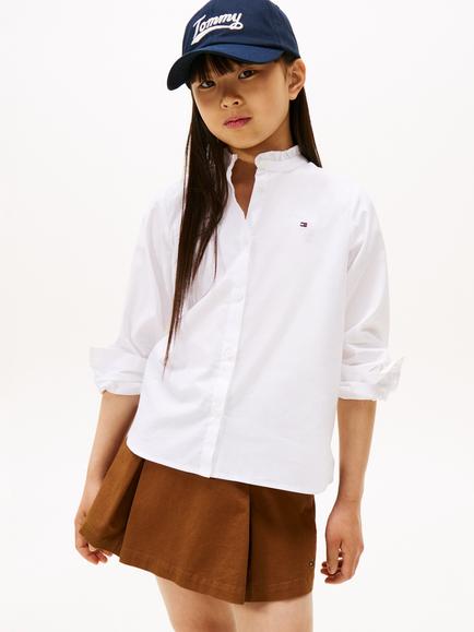 Tommy Hilfiger Kids' Cotton Long Sleeved Ruffle Shirt, White, White
