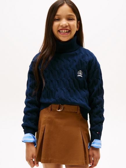 Tommy Hilfiger Kids' Cable Knit Turtleneck Jumper, Dark Night Navy, Dark Night Navy