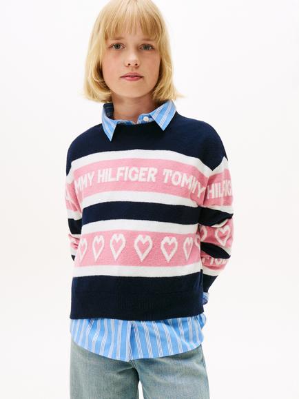 Tommy Hilfiger Kids' Cotton Blend Intarsia Jumper, Dark Night Navy, Dark Night Navy