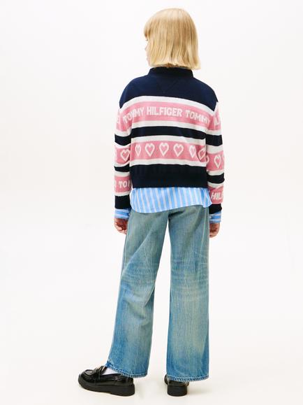 Tommy Hilfiger Kids' Cotton Blend Intarsia Jumper, Dark Night Navy - view 2, Dark Night Navy