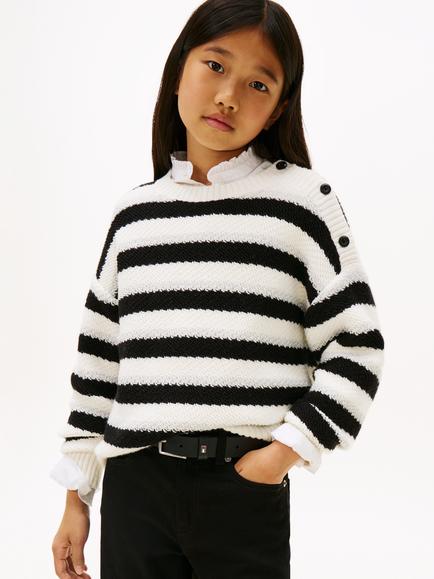 Tommy Hilfiger Kids' Cotton Rich Metallic Stripe Jumper, Ivory Silk, Ivory Silk